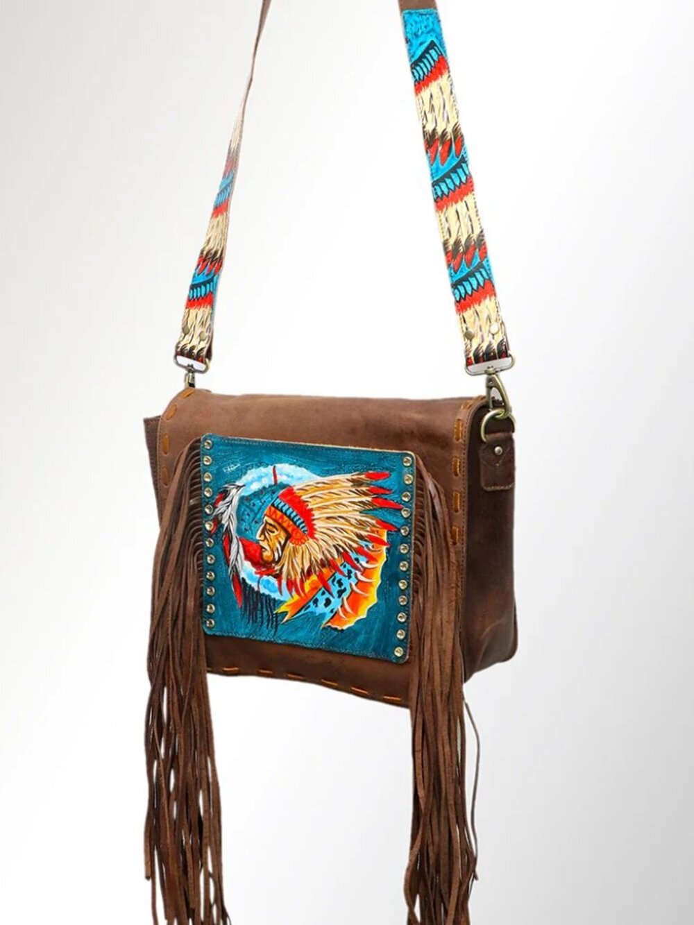 American Darling Boho Spirit War Spirit Headpiece Fringe Crossbody Bag - Picture 6 of 6